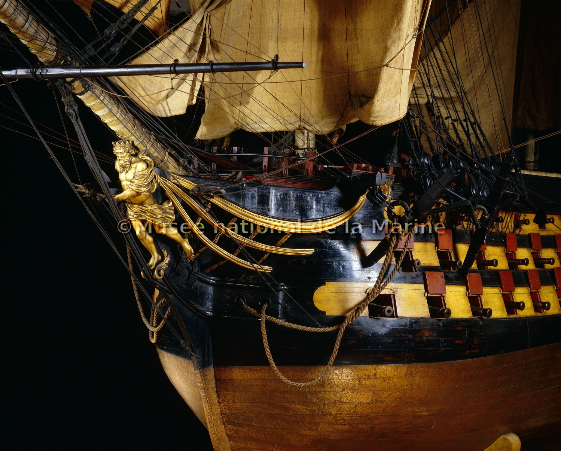 Océan, vaisseau de 1er rang, fin 18e siècle, vue de 3/4 de la figure de proue