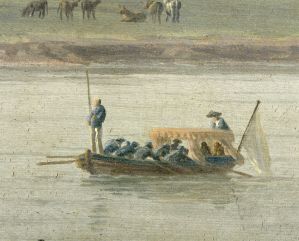 Vue du Port de Rochefort, prise du Magasin des Colonies (détail : canot, officier, brigadier) ; © Patrick Dantec
