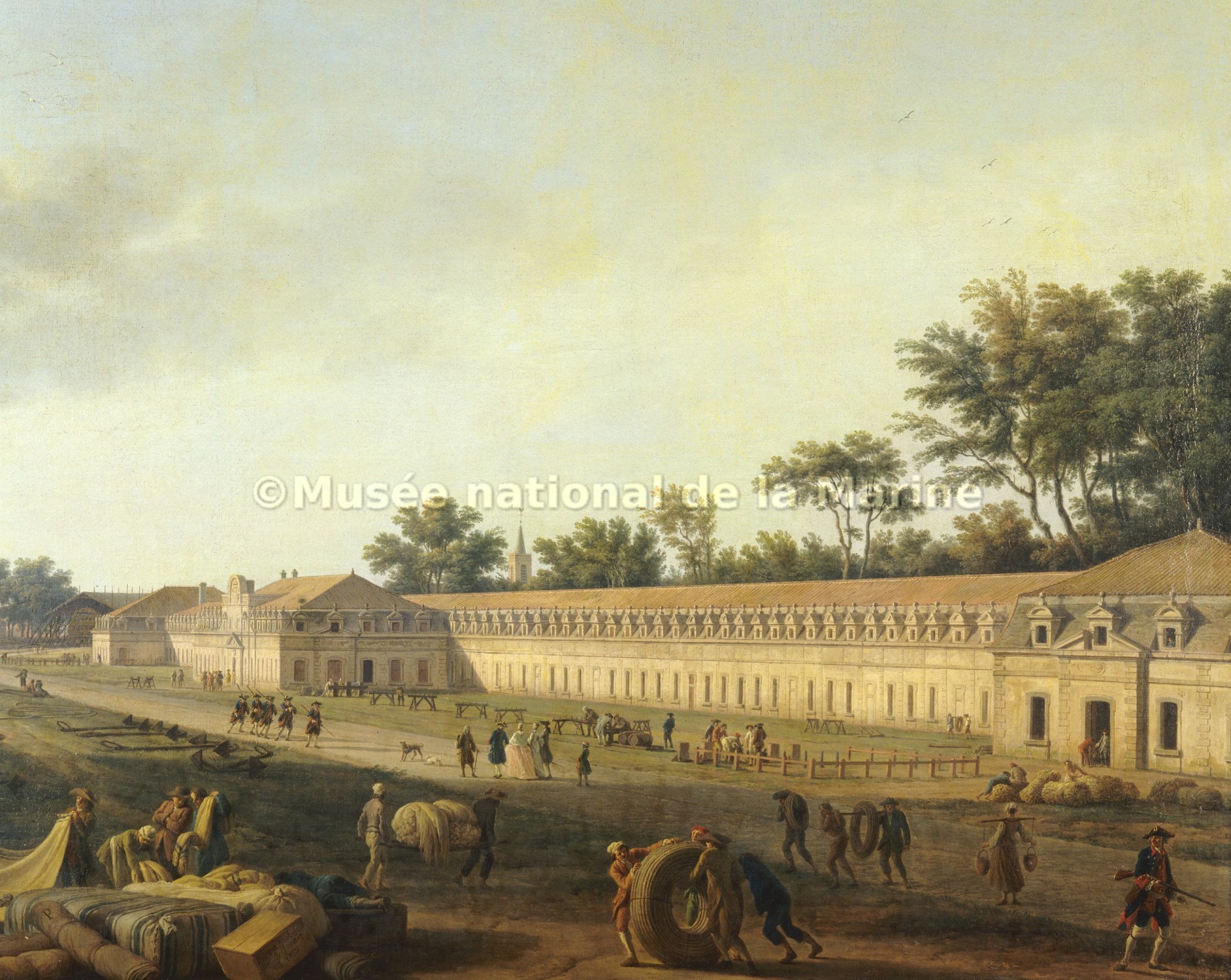 Vue du Port de Rochefort, prise du Magasin des Colonies (détail : le bâtiment de la Corderie)