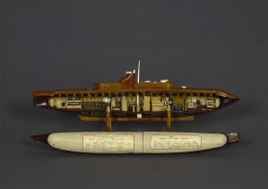 Monge, sous-marin, 1908, coupe longitudinale ; © Patrick Dantec