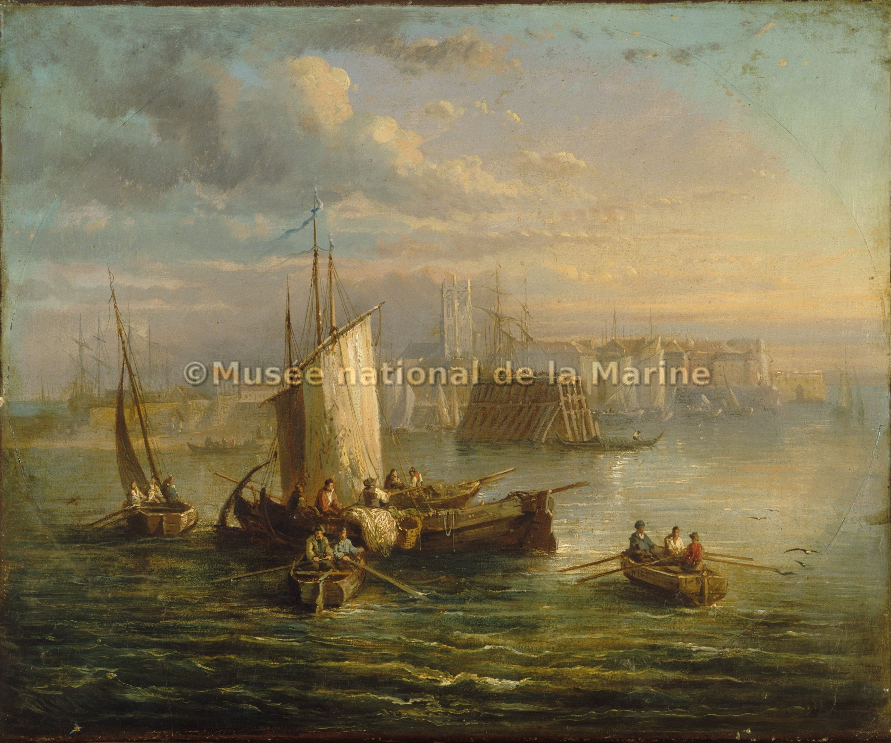 Barques de pêche et port, 19e siècle