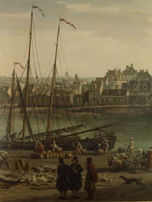 Vue du port de Dieppe (détail : marché aux poissons) ; © Patrick Dantec