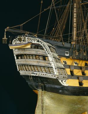 Océan, vaisseau de 118 canons, 1790, vue 3/4 arrière de la poupe ; © Patrick Dantec