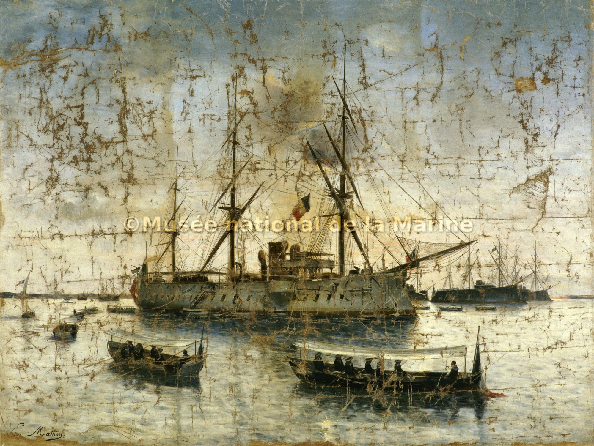 Retour des cendres de l'amiral Courbet aux Salins d'Hyères en 1885 sur le Bayard (avant restauration)