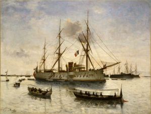 Retour des cendres de l'Amiral Courbet aux Salins d'Hyères en 1885 sur le Bayard ; © Patrick Dantec
