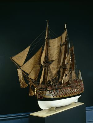 Sans Pareil, vaisseau de 108 canons, 18e siècle, vue de 3/4 avant ; © Patrick Dantec
