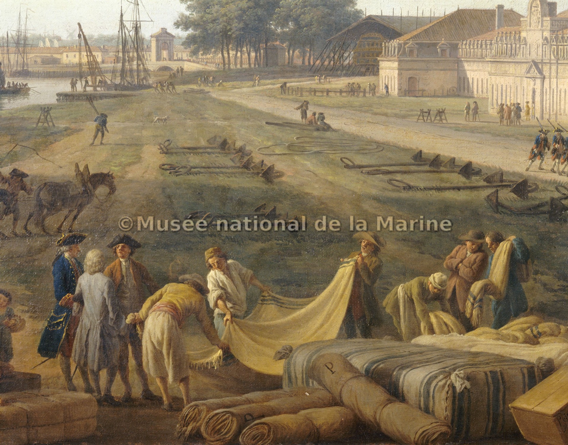 Vue du Port de Rochefort, prise du Magasin des Colonies, (détail : fournisseurs de couvertures de laine)