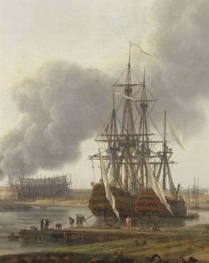 Vue du Port de Rochefort, prise du Magasin des Colonies, (détail : quai au chanvre, vaisseaux en cours d'armement) ; © Patrick Dantec