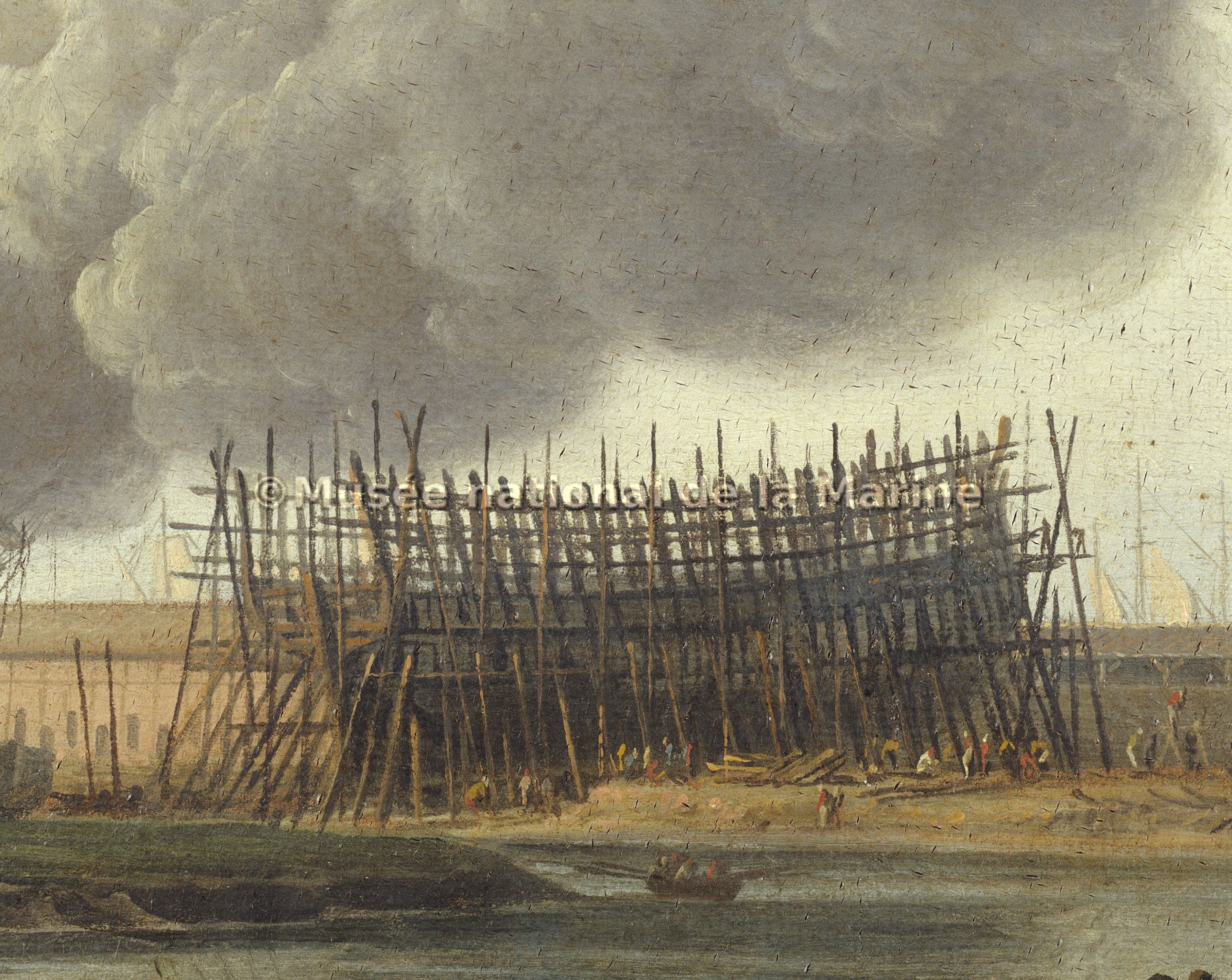 Vue du Port de Rochefort, prise du Magasin des Colonies (détail : chantier naval, Ville de Paris-bn)