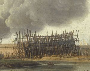 Vue du Port de Rochefort, prise du Magasin des Colonies (détail : chantier naval, Ville de Paris-bn) ; © Patrick Dantec