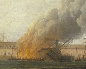 Vue du Port de Rochefort, prise du Magasin des Colonies, (détail : vaisseau abattu en carène) ; © Patrick Dantec