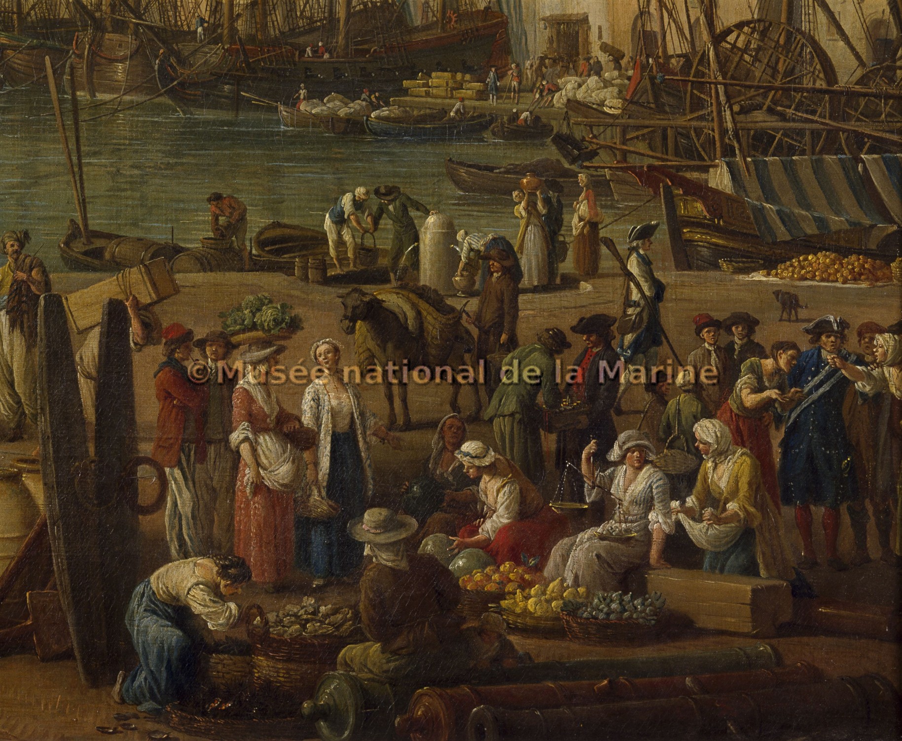 L'Intérieur du Port de Marseille, vu du Pavillon de l'horloge du Parc (détail : marchandes de fruits et légumes)