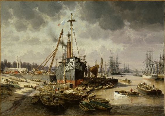 Bordeaux, le port, à gauche la place des Quinconces, 1871