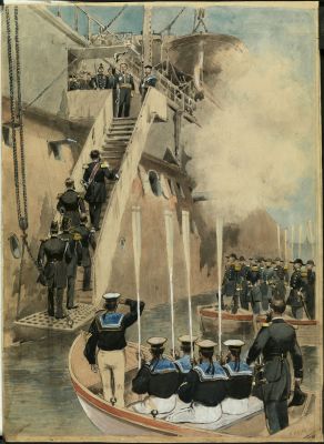 Les fêtes russes à  Toulon (Réception de l'amiral Avellan par l'amiral de Boissoudy à  bord du Formidable )