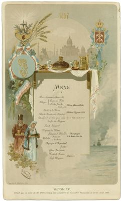 Menu du banquet offert par la ville de St Petersbourg aux officiers de l'escadre française me 12/24 Août 1897.